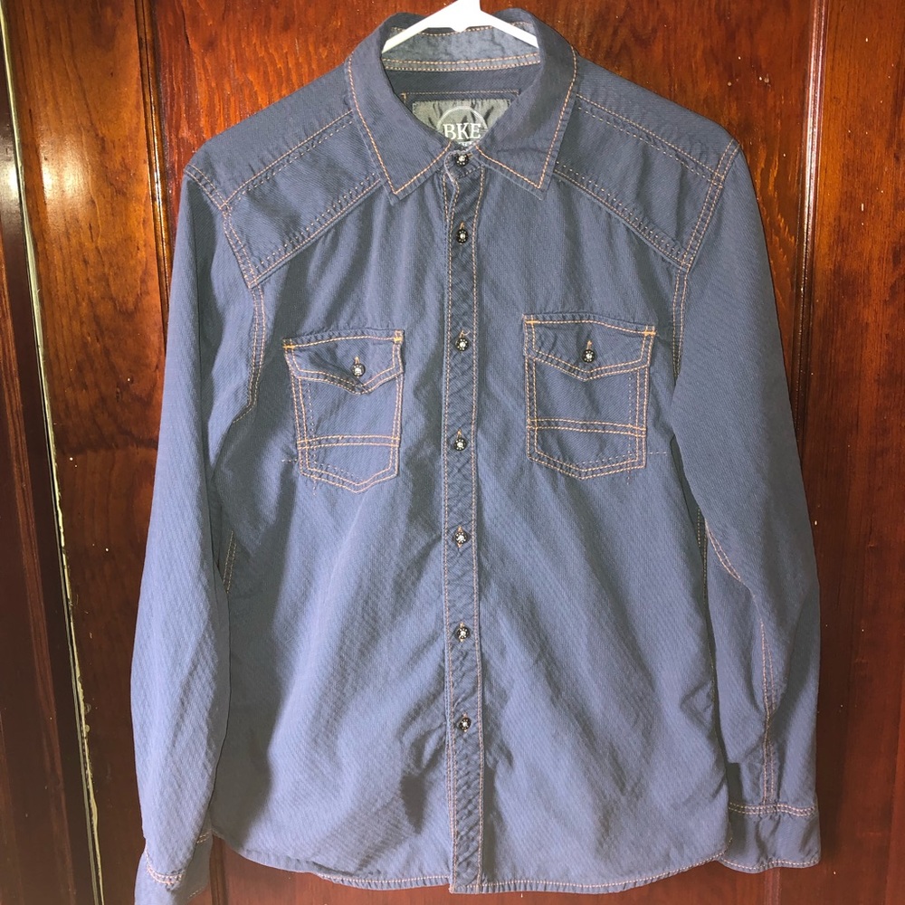Men’s Buckle Blue Long Sleeve Button Up